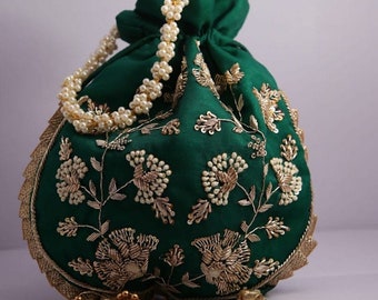artisian handmade flower texture zardosi boho embroidered wedding potli bag handbag | beautiful bridemaids gifting handbag