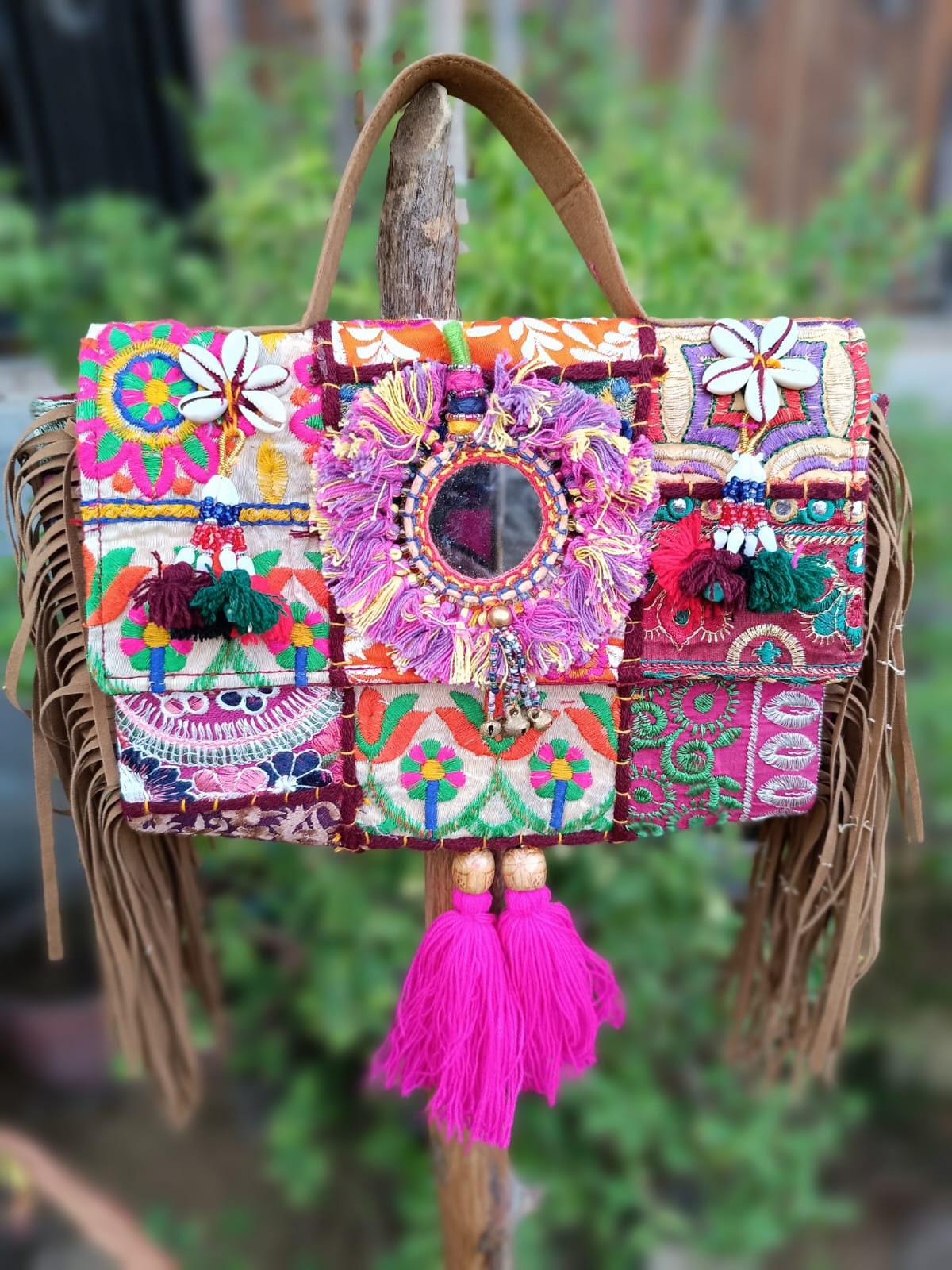 Ibiza bohemian suede leather banjara embroidery bag