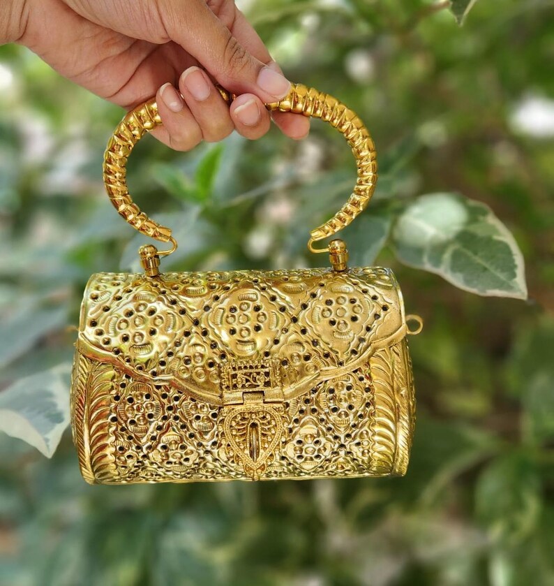 Handmade Women Metal Clutch Evening Bag Handcrafted Stone Etsy