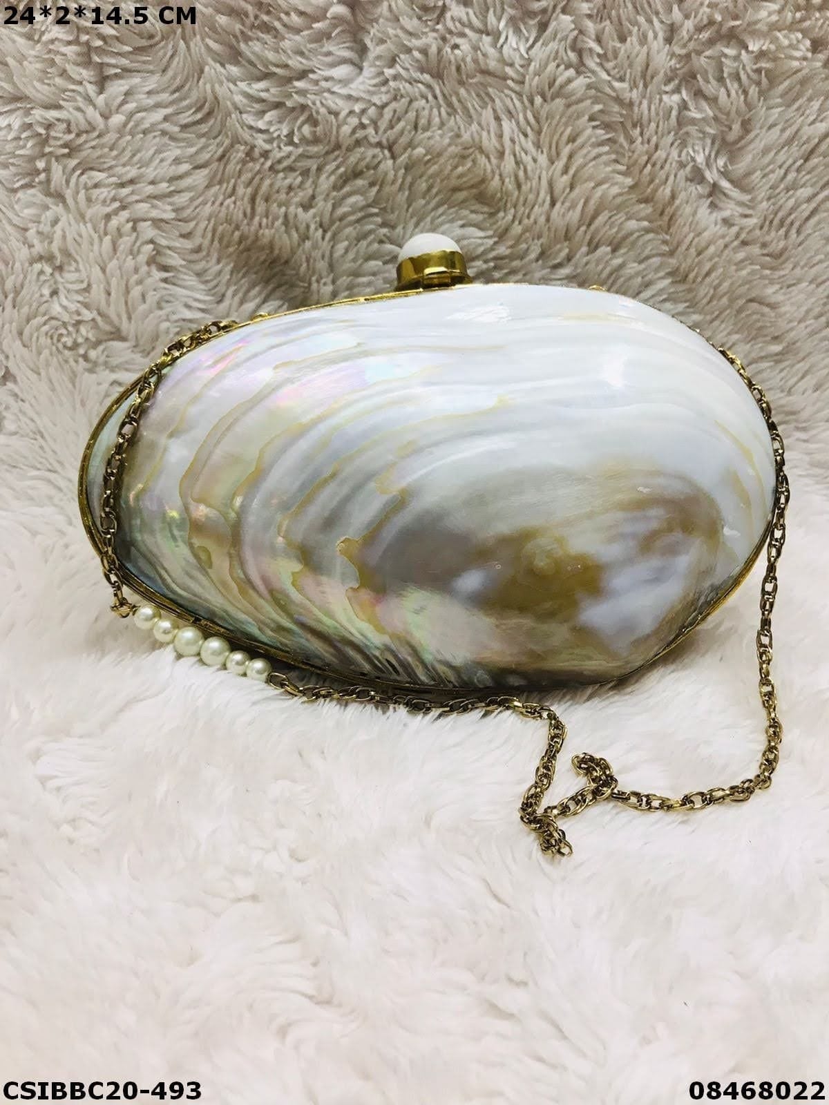 Indian Natural Handcrafted Sea Shell Clutch Bag, Clam Shell