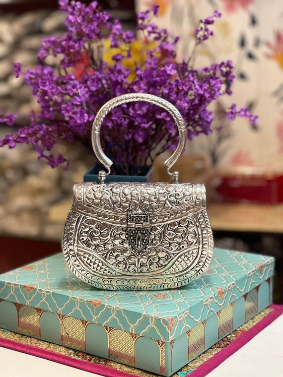 Handmade Metal Clutch Bag Silver Brass Metal Bag Best Gift for Her
