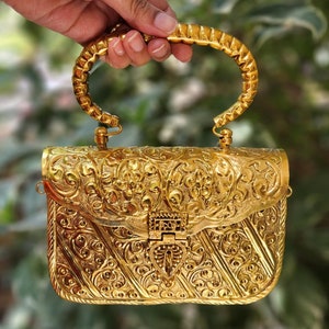 Handmade Women Metal Clutch Evening Bag Handcrafted Stone handbag Made in India Multi Mosaic Party Box Antique Vintages Clutch