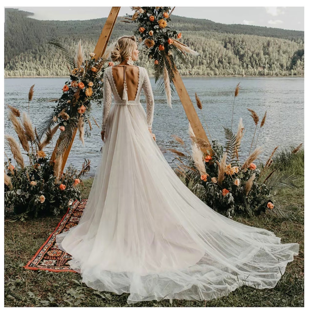 Long Sleeve Lace Wedding Dress a Line 