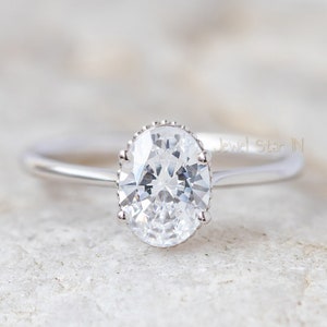 1.25 CT Oval Engagement Ring, Oval Moissanite Engagement Ring, Stimulated Diamond Ring Solitaire Ring, Genuine Oval Moissanite Ring