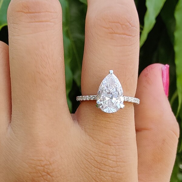 3,0 CT peer Moissaniet verlovingsring, peer verlovingsring, sierlijke peer trouwring, druppel bruidsring, cadeauring, jubileumring