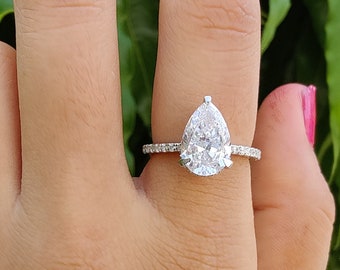 3.0 CT Pear Moissanite Engagement Ring, Pear Engagement Ring, Dainty Pear Wedding Ring, Teardrop Bridal Ring, Gift Ring, Anniversary Ring