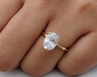 Anillo de compromiso de moissanita ovalada de 2,25 quilates, anillo de compromiso ovalado alargado de 10 x 7 mm, anillo de compromiso de aniversario, anillo de boda de oro amarillo de 14 quilates.