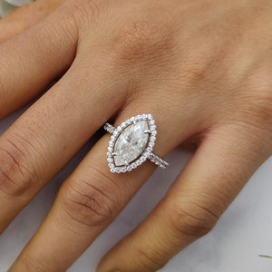 2.5 CT Marquise Engagement Ring, Halo Marquise Moissanite Ring, 14k White Gold Wedding Ring, Bridal Ring For Women, Anniversary Ring