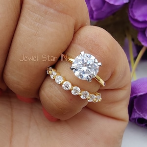 1.50 CTW Round Moissanite Engagement Ring Set, Forever Round Engagement Ring, 4 Prong White Gold wedding Ring Set, Round Anniversary Ring.