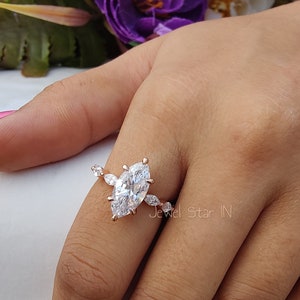 2.5 CT Marquise Moissanite Engagement Ring, Minimalist Marquise Moissanite Ring, 10k/14k Yellow Gold Anniversary Ring For Gift, Wedding Ring