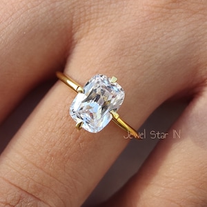 2.0 CT Cushion Cut Engagement Ring. Minimalist Elongated Cushion Moissanite Ring. Moissanite Wedding Ring, 14k Gold Ring, Anniversary Ring