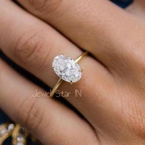 3.0 Ct Oval Moissanite Engagement Ring, Hidden Halo Engagement Ring, 14K Yellow Gold Bridal Elegant Ring, Oval Solitaire Ring, Wedding Ring