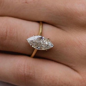 2.0 CT Marquise Moissanite Engagement Ring, Marquise Engagement Ring, 14k Solid Gold Anniversary Ring, Gift For Ring, Art Deco Wedding Ring