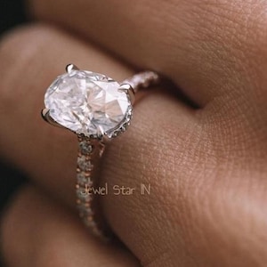 2.5 CT Hidden Halo Oval Moissanite Engagement Ring, Oval Engagement Ring, 14k Yellow Solid Gold, Anniversary Ring, Wedding Ring