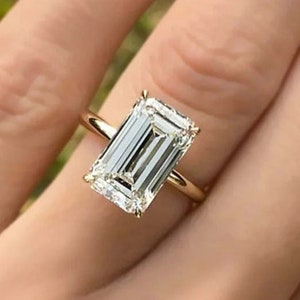Bague de fiançailles taille émeraude 5,5 carats en or jaune massif 10 carats/14 carats, bague en moissanite brillant, bague de fiançailles solitaire taille émeraude, cadeau