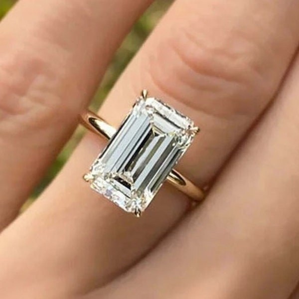 5.5 CT Emerald Cut Engagement Ring in Solid Yellow 10K/14k Gold Ring, Brilliant Moissanite Ring, Emerald Cut Solitaire Engagement Ring, Gift