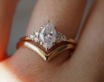 1.0 Ct Marquise Moissanite Engagement Ring, Marquise Engagement Ring, Anniversary Ring For Gift, 14K Yellow Gold Marquise wedding Ring Set.