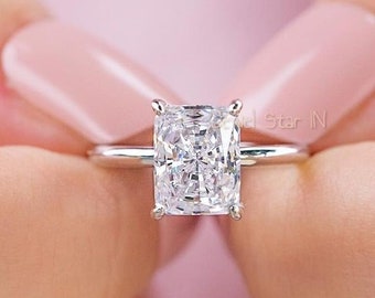 2.5 Ct Radiant Moissanite Engagement Ring, 14k Gold Radiant Engagement Ring, Wedding ring, Anniversary Ring, Radiant Cut Hidden Halo Ring