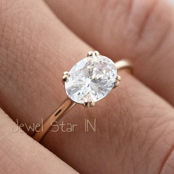 1.25 Ct Oval Moissanite Engagement Ring, East West Oval Engagement Ring, Oval simulated Diamond Wedding Ring, Anniversary Ring, Bridal Ring.
