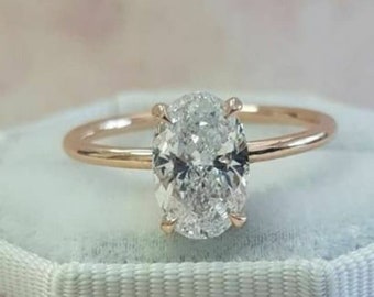 Anillo de compromiso de moissanita ovalada de 3,0 quilates, anillo de bodas de corte ovalado, anillo de compromiso ovalado, anillo de promesa, regalo, anillo de compromiso de oro amarillo de 14 quilates