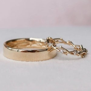 His and Hers Matching Wedding Bands, Engagement Band, Twig Matching Set, Couple wedding band, Couple wedding band, Eternity Twig Band.