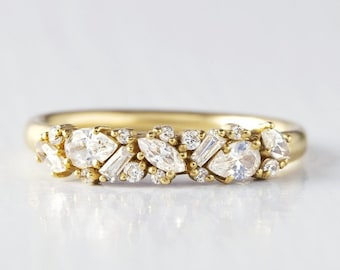 14K Yellow Gold Marquise Baguette Moissanite Wedding Band, Engagement Band, Promise Ring, Moissanite Wedding Band, Anniversary Gift For Her