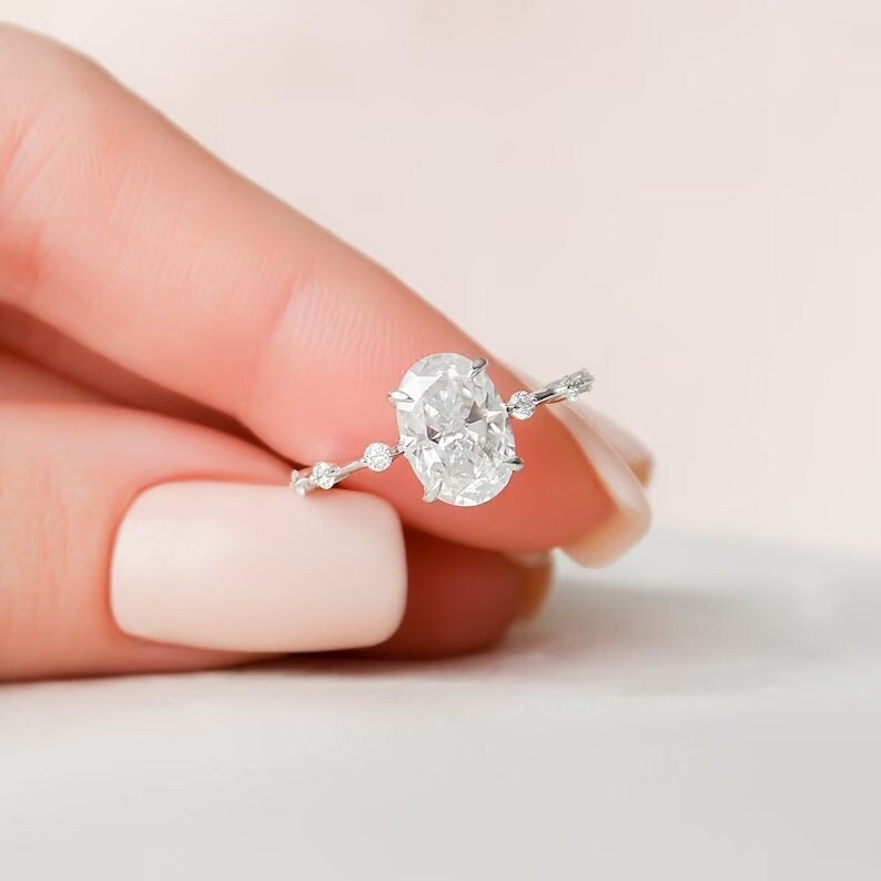 2.5 CT Oval Engagement Ring, Oval Moissanite Engagement Ring, 14K White Gold Engagement Ring, Anniversary Ring For Gift, Oval Wedding Ring.