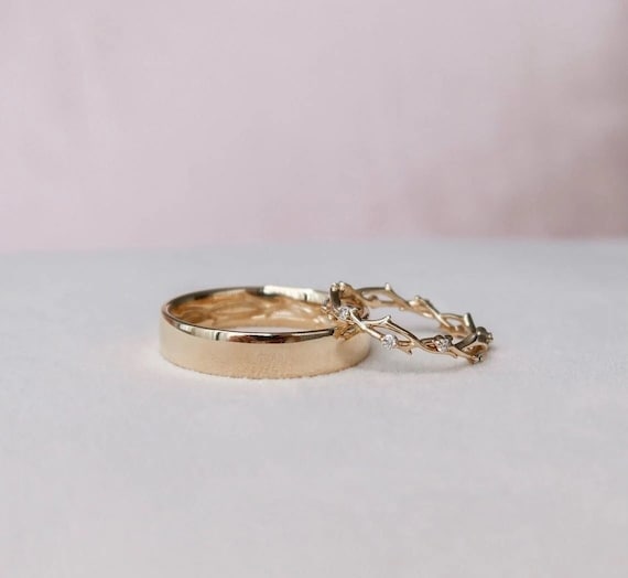 His and Hers Matching Wedding Bands, Engagement Band, Twig Matching Set, Couple wedding band, Eternity Twig Band, Couple Anniversary band.