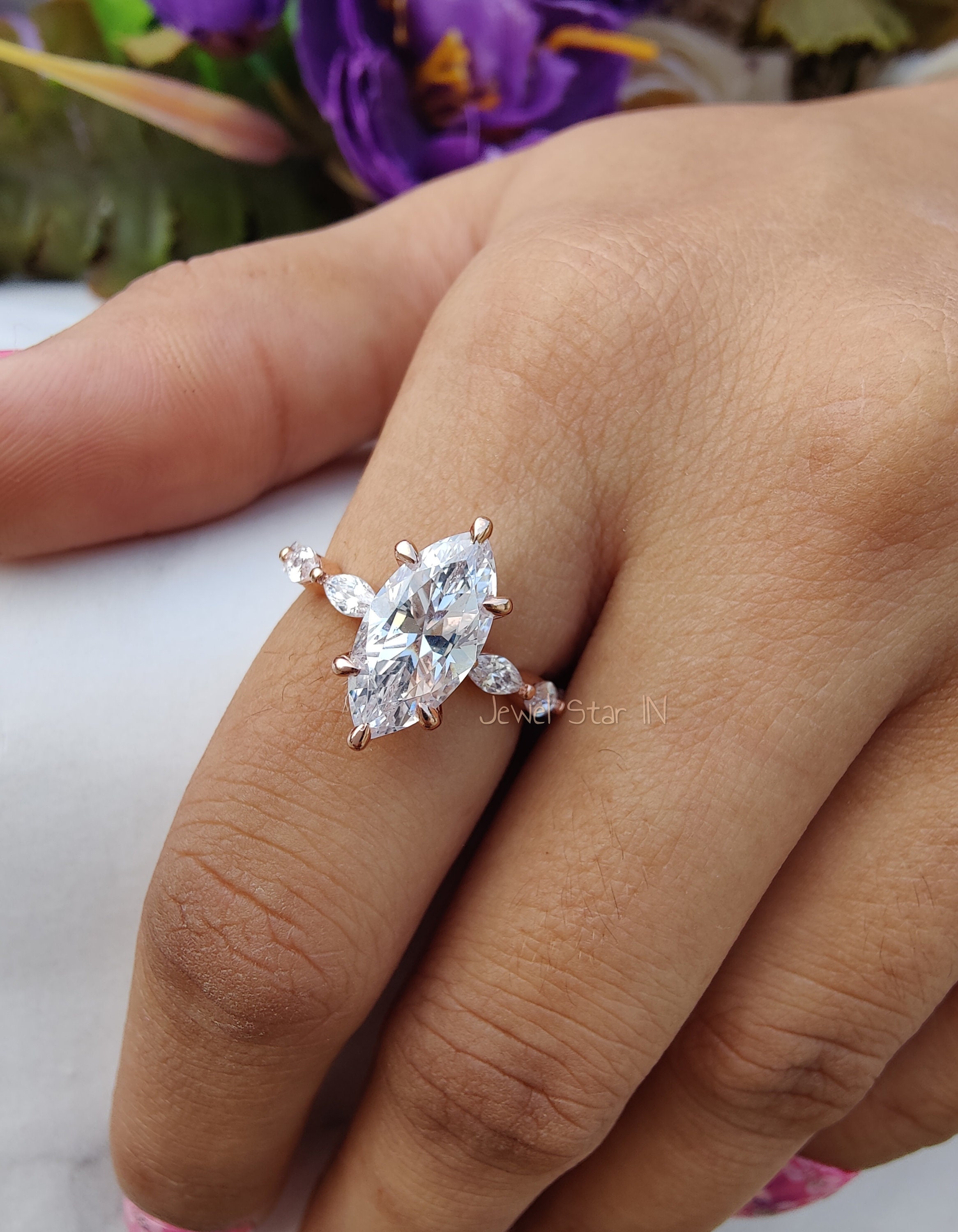 2.5 CT Marquise Moissanite Engagement Ring, Minimalist  display picture 1