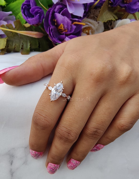 2.5 CT Marquise Moissanite Engagement Ring Minimalist Marquise Moissanite Ring Wedding Ring 10k 14k Yellow Gold Anniversary Ring For Gift