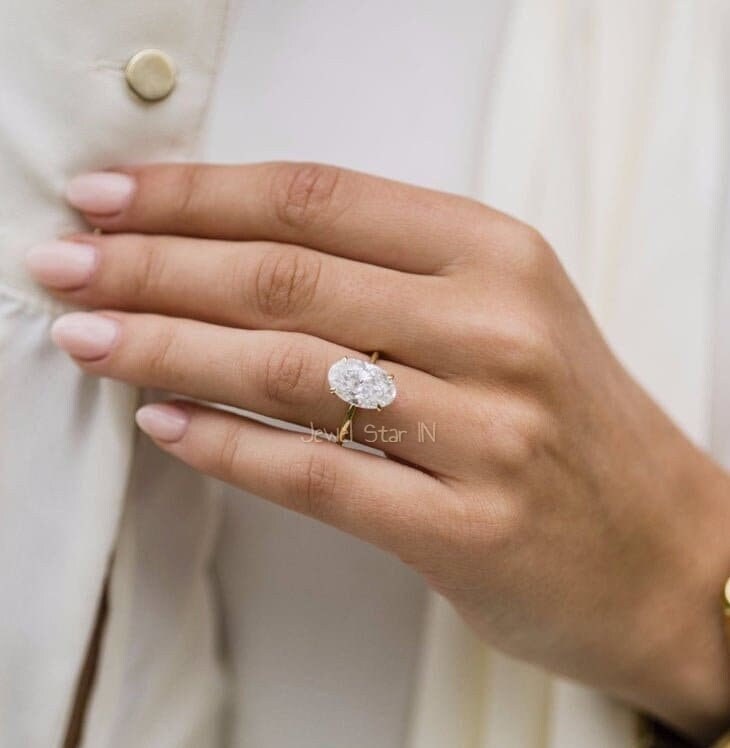 3 Ct Oval Cut Moissanite Engagement Ring, Hidden Halo Engagement Ring ...
