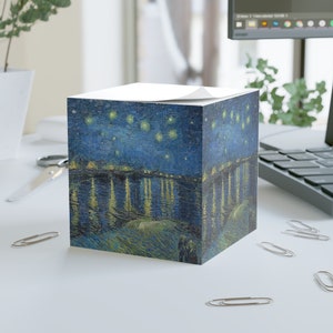 Cubo di note a tema Notte stellata sul Rodano di Van Gogh - 700 fogli di note adesive artistiche