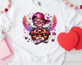 Funny Black Afro American Cupid Valentine Day Sweatshirt, Cute  Cupid Valentine's Day Hoodie, Cherub Sweater, Funny Valentines Day Sweater
