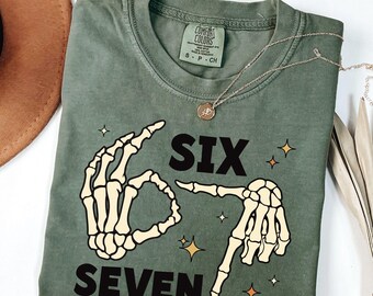 Comfort Colors® 6 7 Meme Shirt, Funny Skeleton Hands Tee, Halloween Couples Shirt, Trendy Shirt, Six Seven T-shirt, 67 Couples Tee