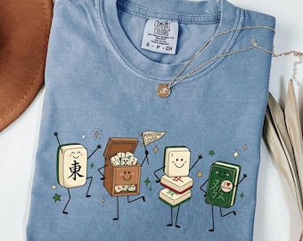 Comfort Colors® Cute Mahjong Shirt, Funny Cute Mahjong Tiles Tee, Kawaii Mahjong Lover Gift, Game Night T-Shirt, Mahjong Player Graphic Top