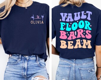 Personalized Name Gymnastics Vault Floor Bars Beam Shirt, Custom Girls Gymnast Shirt Gift for Gymnast, I am A Gymnast Youth Shirt
