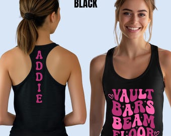 Personalized Name Gymnastics Vault Floor Bars Beam Ladies Tank Top, Custom Girls Gymnast Racerback Gift for Gymnastics Performer