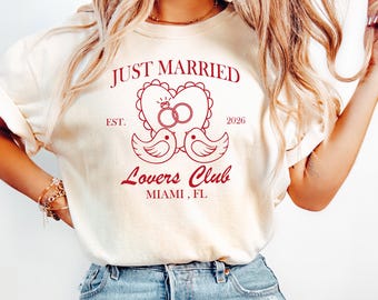 Comfort Colors Just Married Shirts with Date, Personalized Wedding Couple Gift, Honeymoon Outfit, Newlywed Anniversary Tee Set