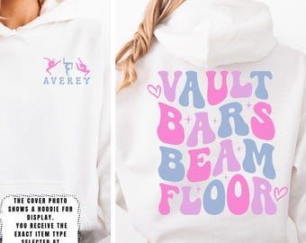 Personalized Name Gymnastics Vault Floor Bars Beam Sweatshirt, Custom Girls Gymnast Sweatshirt - Hoodie Gift for Gymnast,Youth & Adult Sizes