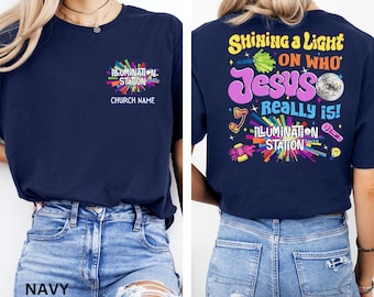 Illumination Station Custom Christian T-shirt, VBS 2026 Tee, Shining A Light On Who Jesus Really is Church Shirt, Summer Bible Camp Gift