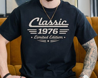 50th Birthday Shirt Born in 1976, Classic Car Limited Edition Cotton Tee for Men