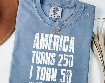 Vintage 50th Birthday Shirt 1976, America Turns 250 Tee, 50th Birthday Gift Idea, Patriotic Birthday Shirt 2026, 1976 Birthday T-Shirt