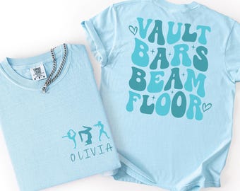 Personalized Name Gymnastics Vault Floor Bars Beam Comfort Colors Shirt, Custom Girls Gymnast Shirt Gift for Gymnast, Youth & Adult Sizes