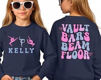 Personalized Name Gymnastics Vault Floor Bars Beam Sweatshirt, Custom Girls Gymnast Sweatshirt - Hoodie Gift for Gymnast,Youth & Adult Sizes