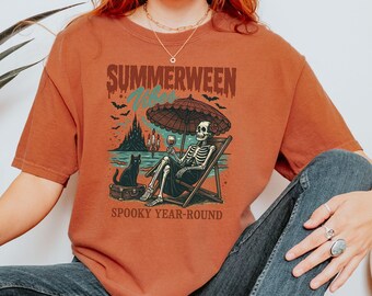 Summerween Skeleton Shirt, Summer-ween Tshirt, Spooky Summer Tee, Summer Halloween Shirt, Halloweener Gift,Year-Round Halloween,Beach Skelly