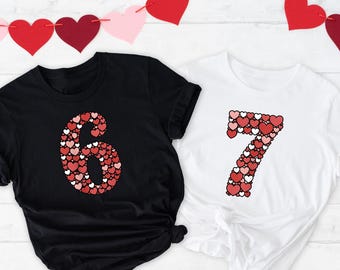 Couples Valentines Day 6 7 Shirt, Cute Heart Six Seven Meme Shirt, Funny Love Number 67 Gift