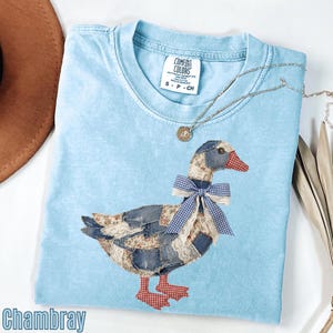 Faux Patchwork Grandmacore Goose Comfort Colors Shirt, Easter Graphic Tee, Floral Retro Coquette Duck Shirt, Cottagecore Gingham Spring Tee