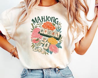Comfort Colors® Floral Mahjong Shirt, Boho Mahjong Retro T-Shirt, Mahj Girl Group Apparel
