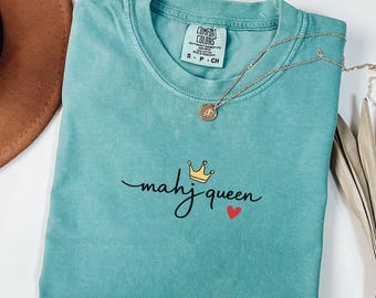 Minimal MahJong Queen with Heart Comfort Colors Shirt, Night Outfit Group Mahjong,Funny Mahj Group, Mahj Girl Group Tee,Mah-Jongg Enthusiast