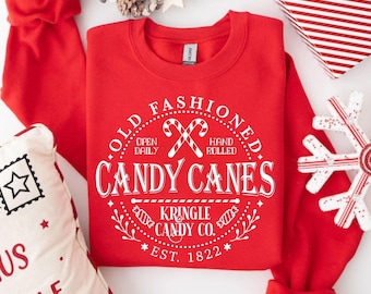 Old Fashioned Candy Canes Christmas Sweatshirt&Hoodie, Kringle Candy Co. Est 1822 Sweater, Retro Christmas Sweatshirt